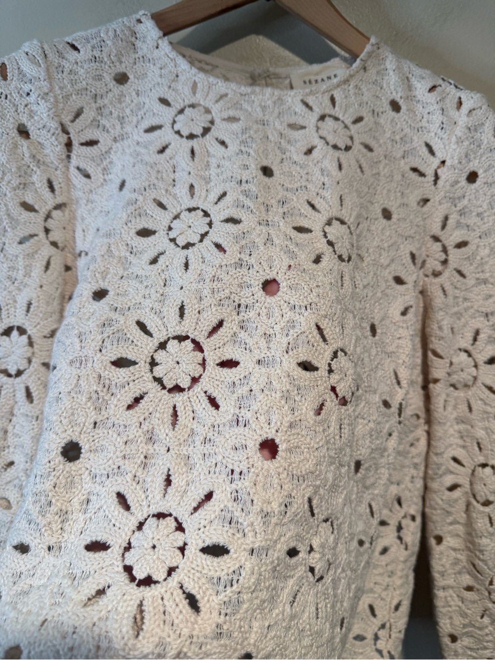Sézane Ecru Sun Guipure Jesse Blouse - Picture 7 of 11